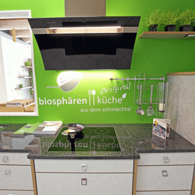 Schreinerei KIEM - Biosphärenküche in Stollenbauweise, mit Kopffrei-Dunstabzugshaube